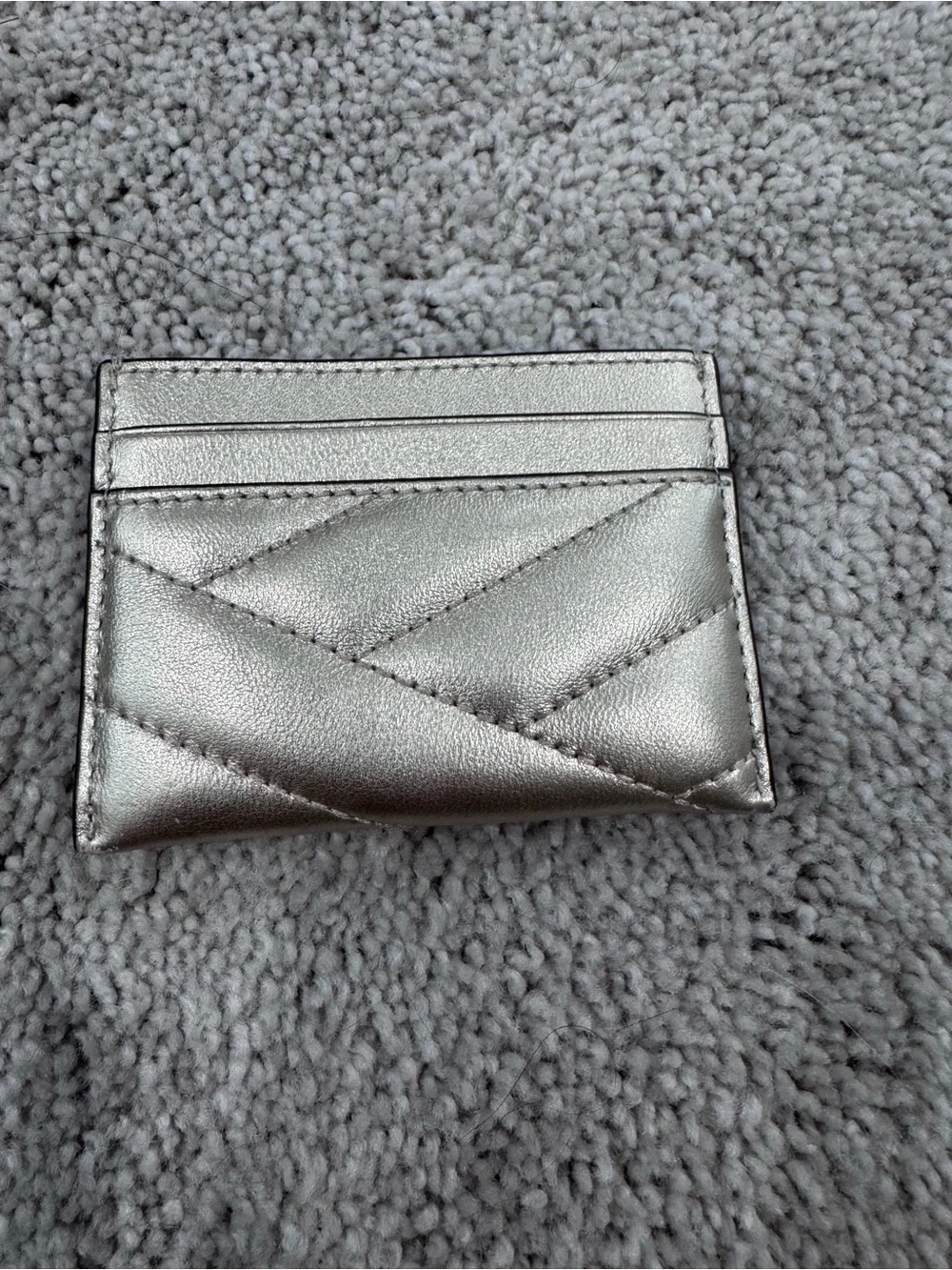 Tory Burch Silver Metallic Card Holder with Gold Logo